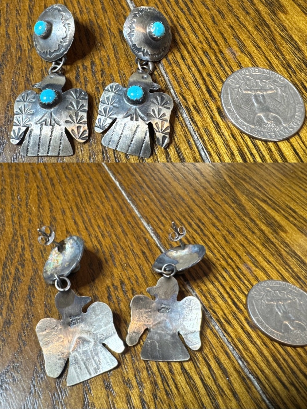 Native Made silver/turquoise thunderbird earrings